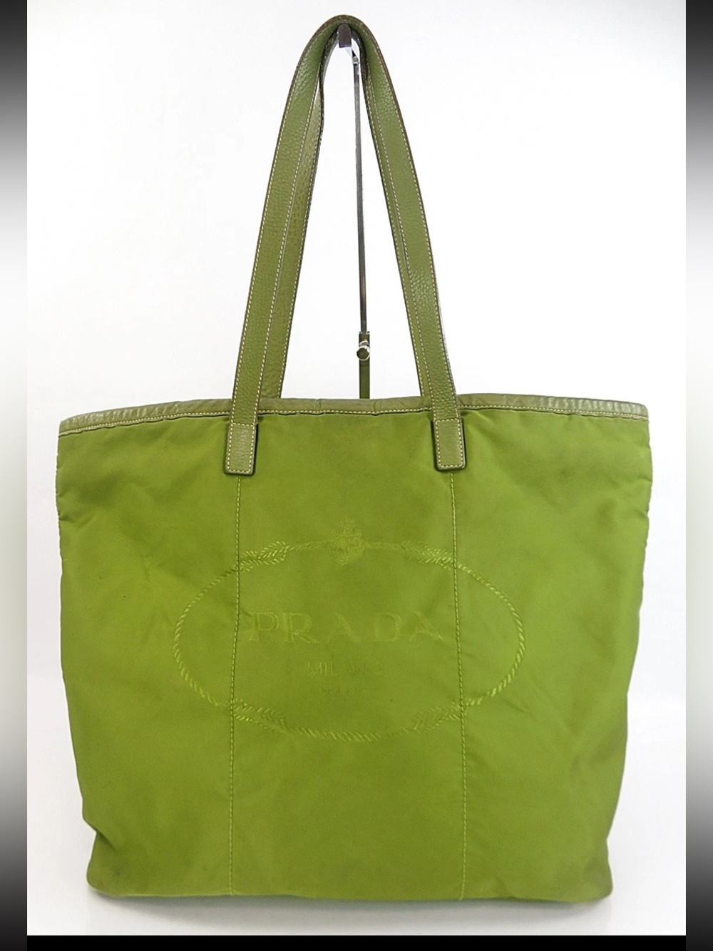 Prada Olive Green Nylon Tote Bag with Top Handles
